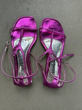 Charles David Metallic Pink Strappy Sandals - Ankle Strap Leather - 5.5